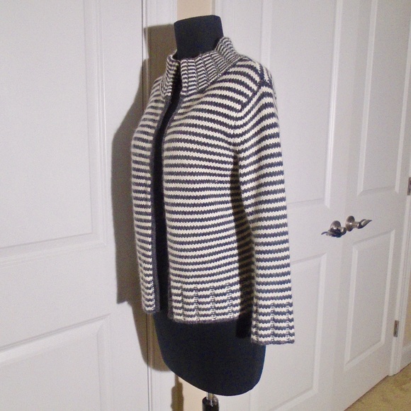 TALBOTS Merino/Angora Striped Cropped Cardigan SP - Picture 5 of 8
